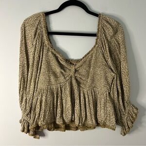 Free People Brittnee Print Smocked Peplum Top in Tropical Nut